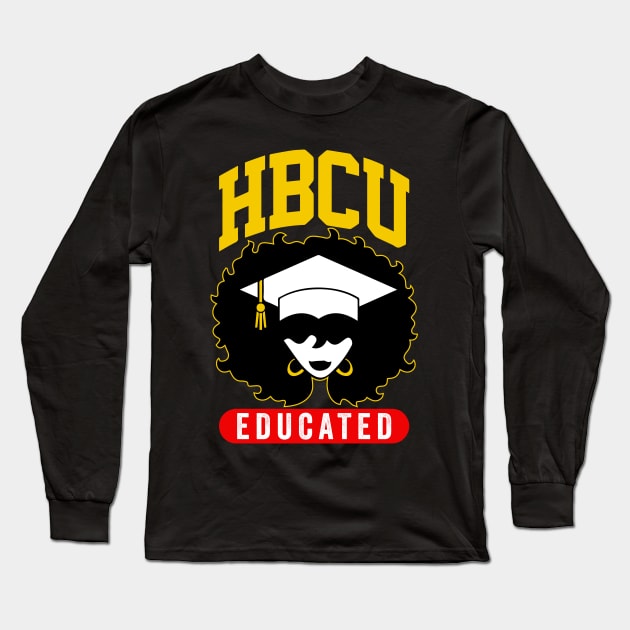 HBCU Educated Black Girl Graduation Cap Graphic Gift Long Sleeve T-Shirt by BadDesignCo